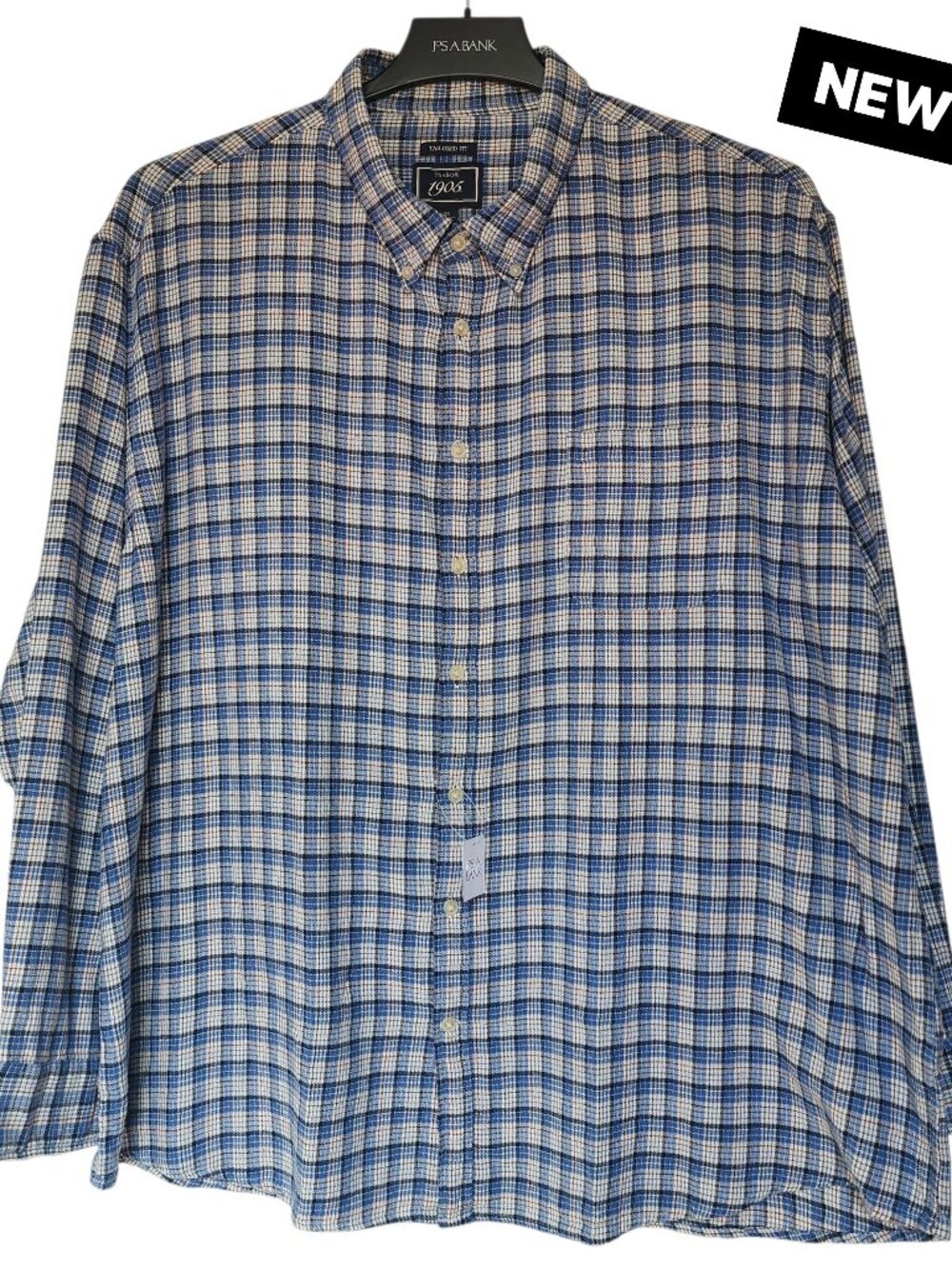 3XB Flannel Shirt Blue Plaid Multicolor Jos A Bank 1905 3X All Cotton New Mens